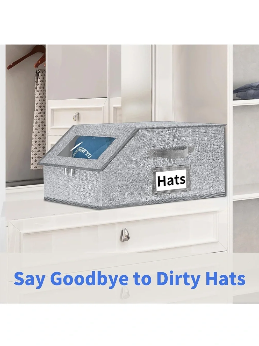 New Open Box Hat Organizer for Baseball Caps - 2PCS Stackable Storage with Clear
